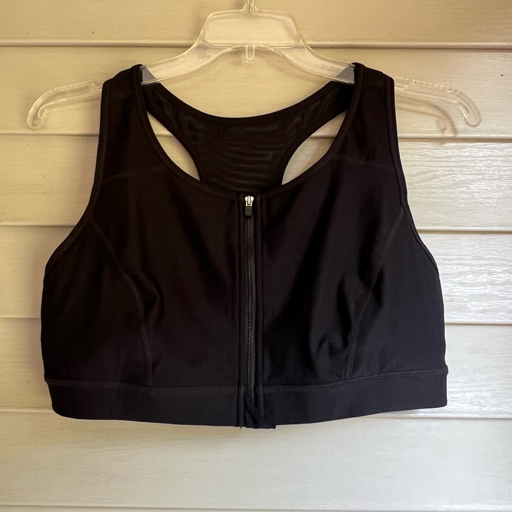 Xersion Black Women's Sports Bra 2X Zip Front